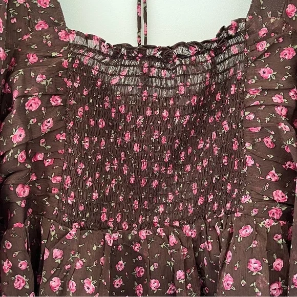 Astr the Label Floral Smocked Top-XL, Puff Sleeve Boho Chic Blouse - Picture 8 of 9